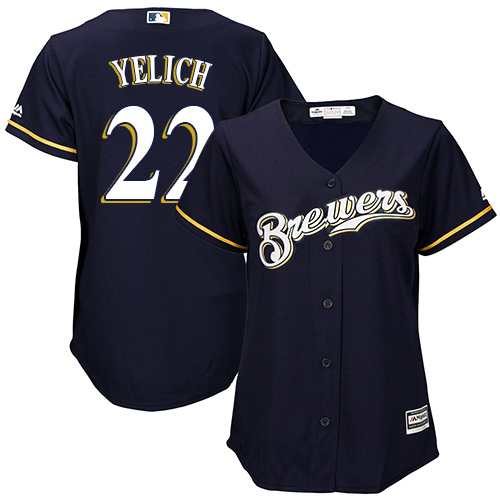 Brewers #22 Christian Yelich Navy Blue Alternate Women's Stitched MLB Jersey - Click Image to Close
